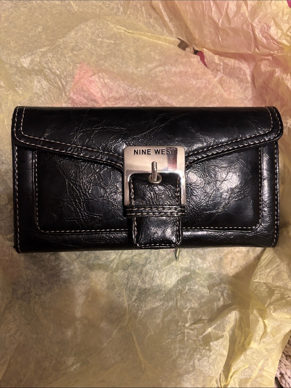 Nine West Black Leather Wallet with Silver Buckle